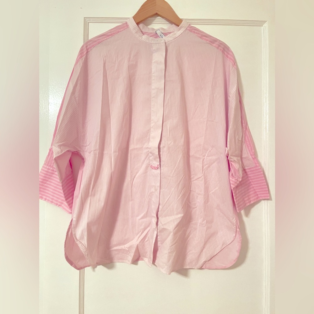 Mango pink and white shirt, 3/4 sleeves, relax mood, summer fresh on skin🤍🩷🖼️